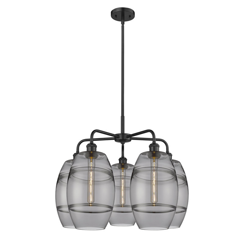 Lustre rond / ovale à abat-jour 5 lumières, Gris fumée clair, H 15,38 po x l 26 po x P 26 po, Noir mat