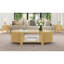 Table basse ovale cannelée avec 1 tablette et 2 portes de rangement ouvertes