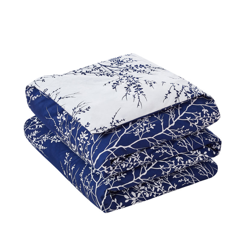 Foliage Reversible Comforter Set, Navy/White, Twin Comforter Set + 4 Additional Pieces