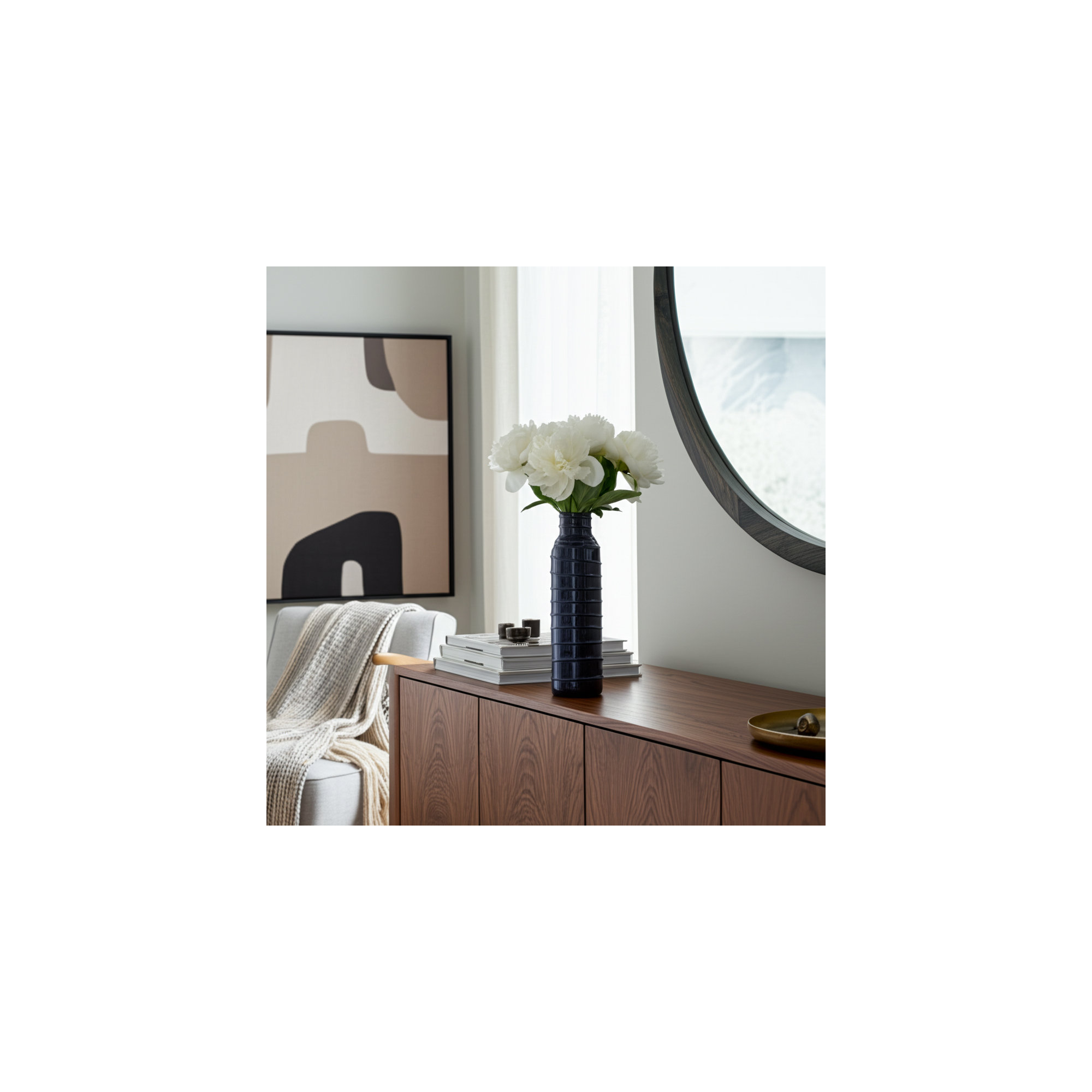 Sagebrook Home Rachael Modern Ceramic Contemporary Table Accent Cylinder Vase, Navy, 17" H x 5" W x 5" D