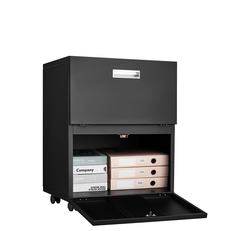 Armoire de rangement de bureau, armoire de bureau avec 2 portes et 4 roues, classeur vertical pour le rangement