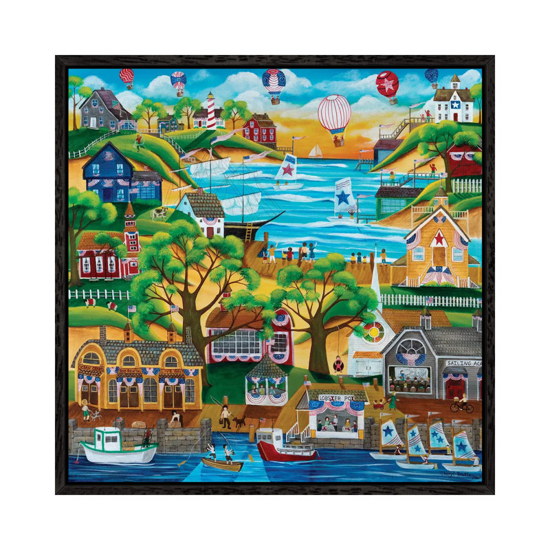 Fourth Of July Festival by Cheryl Bartley - Painting on Canvas, Black Framed, 66.04cm H x 66.04cm W x 3.81cm D