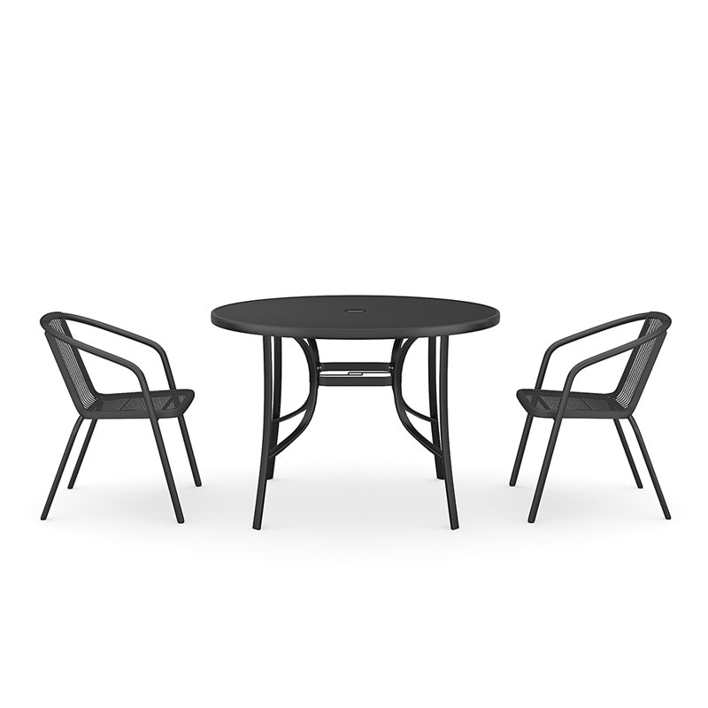 Abrion 2 - Person Patio Dining Set with Round Table, Black