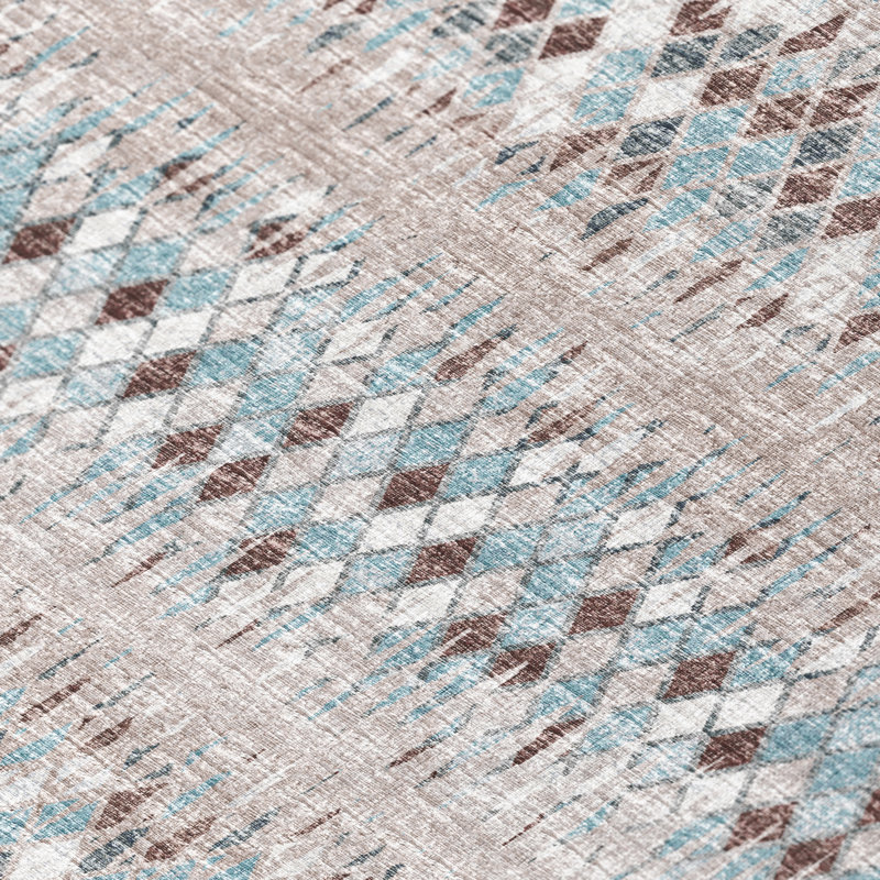 Blue and Beige Flat Woven Chenille Runner Rug