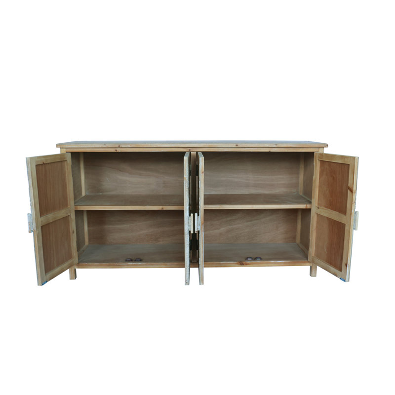 60-Inch Wood Accent Cabinet with 4 Doors, Antique White and Brown, Versatile Storage for Modern Homes