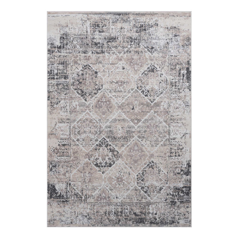 Tapis crème anthracite traditionnel Payas Collection, Rectangle 6 pi 7 po x 7 pi 9 po