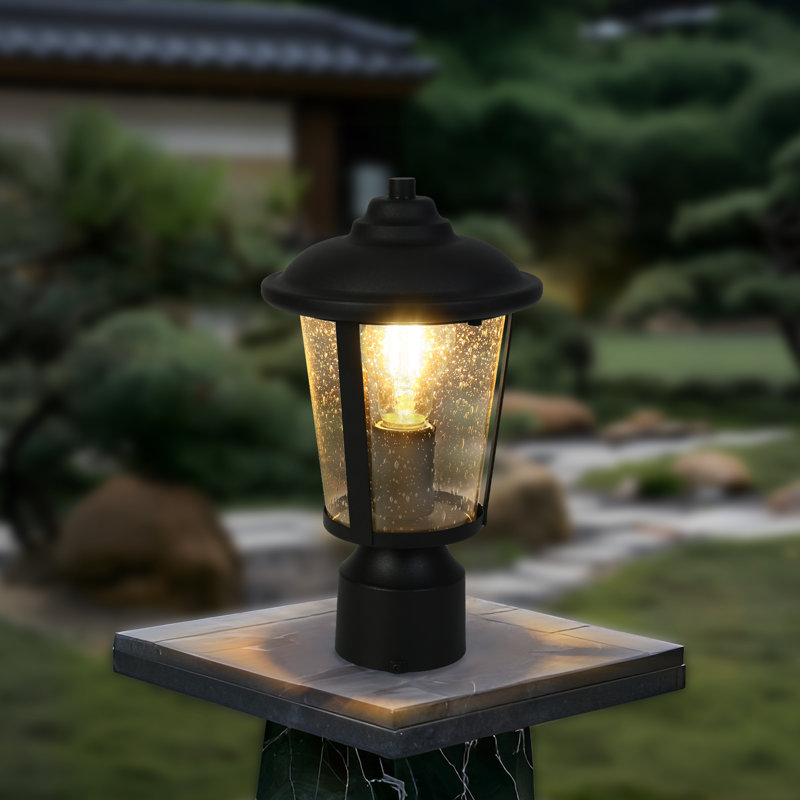 Modern Black Hardwired Lantern Head Seeded Glass