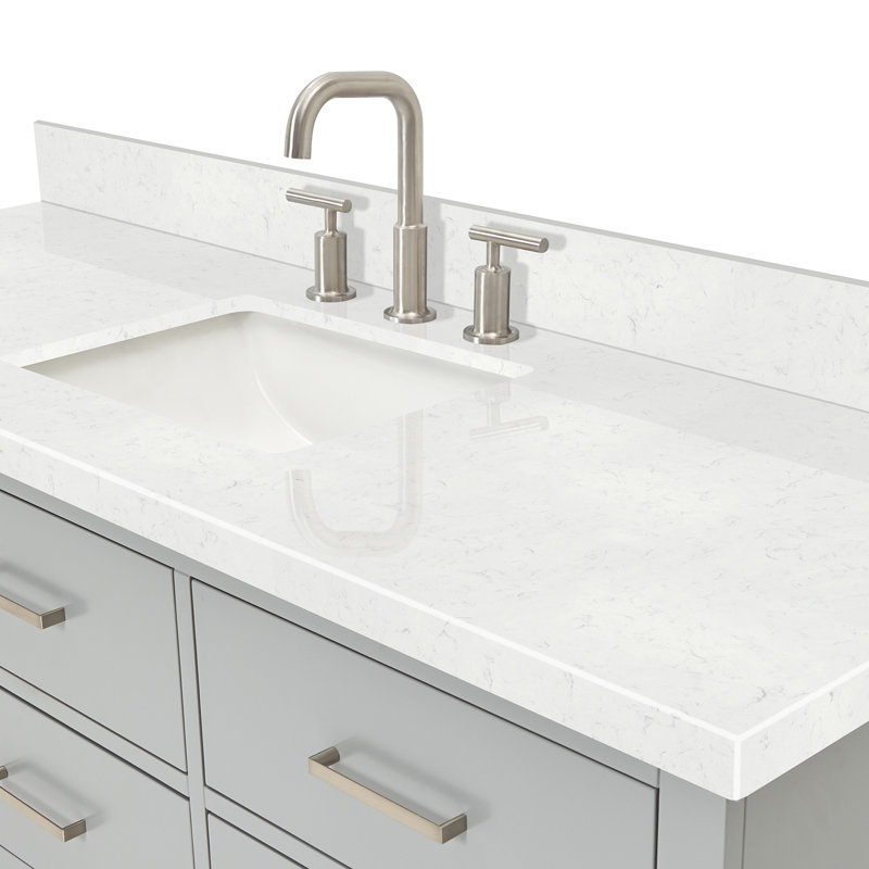 4_ARIEL Hutton 60 Single Sink Bathroom Vanity with Carrara White Quartz, Gray, Brushed Nickel, 54"