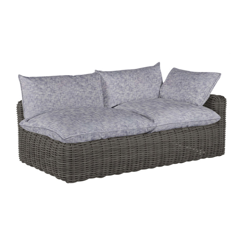 Montecito 75.25" Wide Outdoor Wicker Left Hand Facing Loveseat with Cushions, Rollo Lace, No Welt, Slate Gray