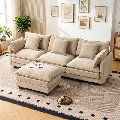 Coffee Color  3-Seat Combo Sofa With Storage Ottoman For Living Room Apartment Bedroom And Compact Room, Upholstered Sectional Couch, L Shaped Bench With A Footrestco