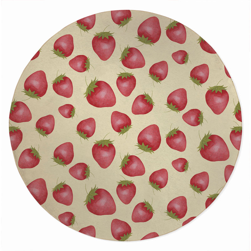 Summer Strawberries Outdoor Rug, Round 5'