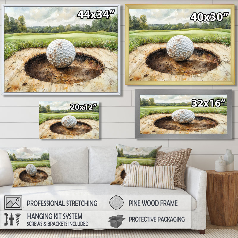 «Chassant le pin, paysage de golf I», reproductions encadrées de golf, H 28 po x l 60 po, Cadre flottant, Noir