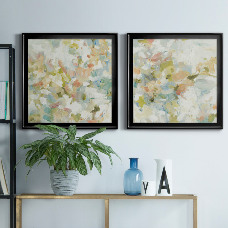 Floral Blush - ensemble de 2 reproductions d'art sur toiles, H 30,5 po x l 61 po x P 1,5 po, Noir