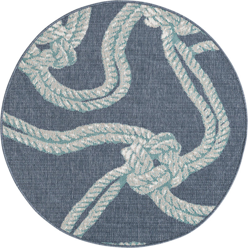 Tapis bleu marine intérieur / extérieur Bertram, Rond 4 pi