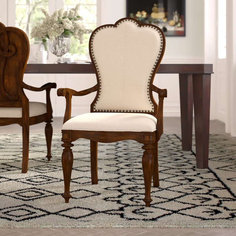 Leesburg Traditional Beige Upholstered Arm Chair with Wood Frame