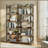 six tier industrial bookshelf 68 inch brown freestanding open bookcase with metal frame ample storage display shelf for bedroom living room home office