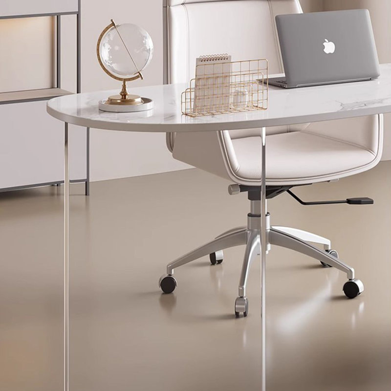 Bureaux blancs ovales en pierre, Left Hand Return, H 29,53 po x l 70,87 po x P 27,56 po