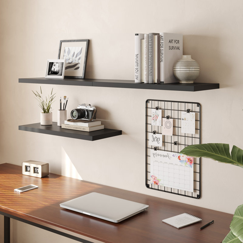  12 Inch Deep Floating Shelf, 36 x12 Inch Large Wall Mounted Shelf for Kitchen, Bathroom, Living Room, Black (2 Pack), Black