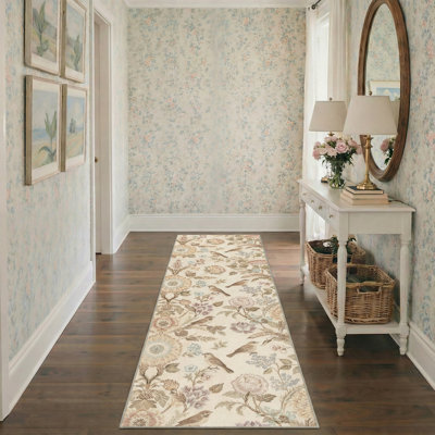 Tapis d'intérieur beige lavable à la machine avec envers antidérapant Aura