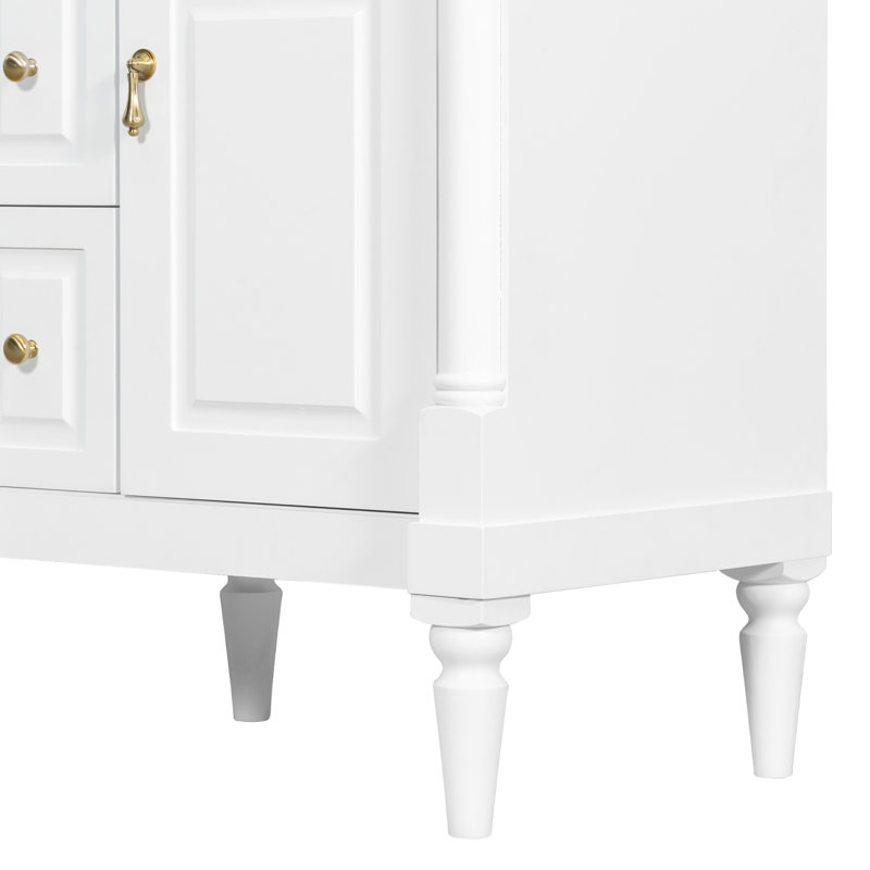 Meuble-lavabo autoportant de 24 po avec lavabo en céramique et rangement réglable, Blanc, Doré