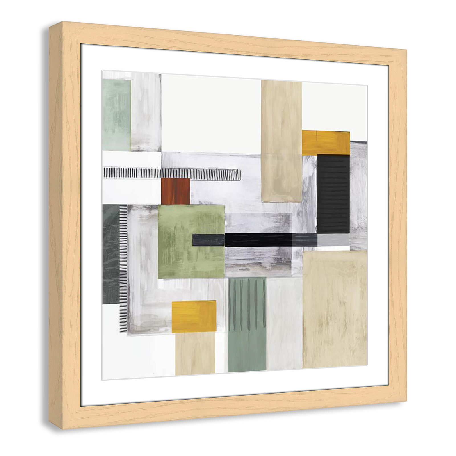Playful Blocks Print, 29" H x 29" W x 1.25" D, Natural Cube Framed