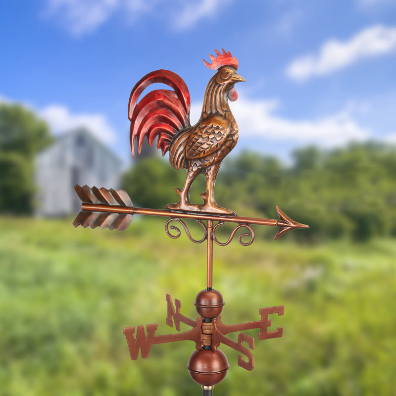 Bantam Red Rooster Copper Weathervane with Brass Directionals