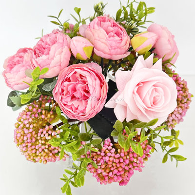 Peonies And Real Touch Rose, Berries, Arrangement Artificial Faux Centerpiece, French Floral