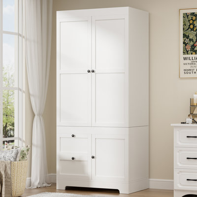 Armoire Wardrobe Closet With Drawers, 71 Inches Tall Wooden Modern Bedroom Armoires With 3 Doors And 2 Drawers, Freestanding Wardrobe Combination Clot