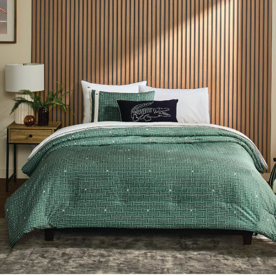 Ensemble d'édredon 100% coton Lacoust Heritage Geo, crocodile brodé doux toutes saisons, vert simple, 2 pièces