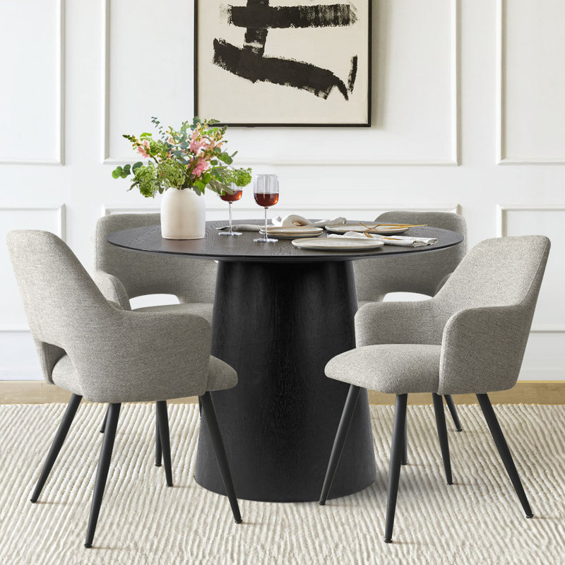 Upholstered Fabric Dining Arm Chairs (Set of 4), Heather Gray