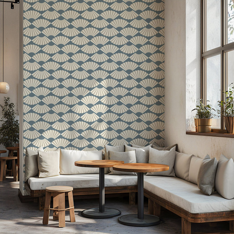 Shanghai Fanning Out 10' L x 24" W Wallpaper Roll, High Sea Blue, Faux Grasscloth, Non-pasted