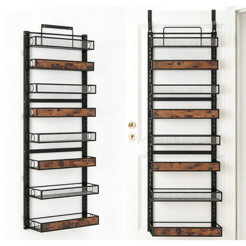 Porte-épices robuste à 8 niveaux au-dessus de la porte, support à garde-manger mural à double usage / porte avec paniers réglables amovibles, tablette de rangement pour garde-manger