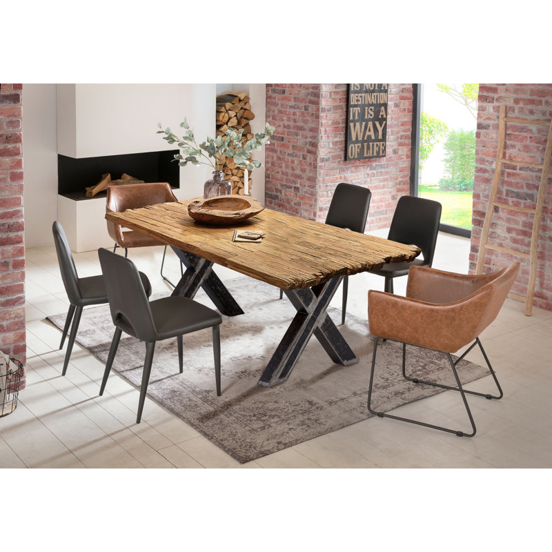 Cartersville Teak Solid Wood Top Metal Base Dining Table, H78 x L220 x W100cm