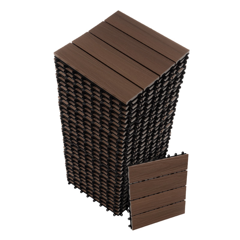 11.63" x 11.63" Interlocking Deck Tile Patio Tiles, Mocha