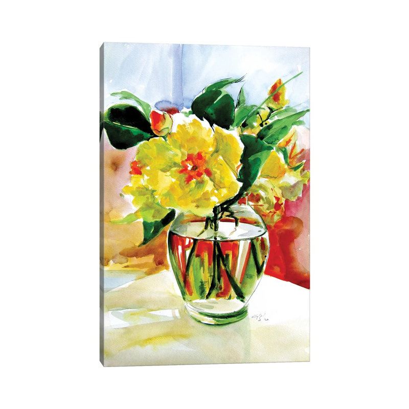 Still Life With Yellow Flowers by Anna Brigitta Kovacs - Painting on Canvas, Wrapped Canvas, 66.04cm H x 45.72cm W x 3.81cm D