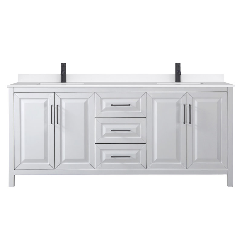 Daria 80'' W Vanity, White, Matte Black, White Quartz