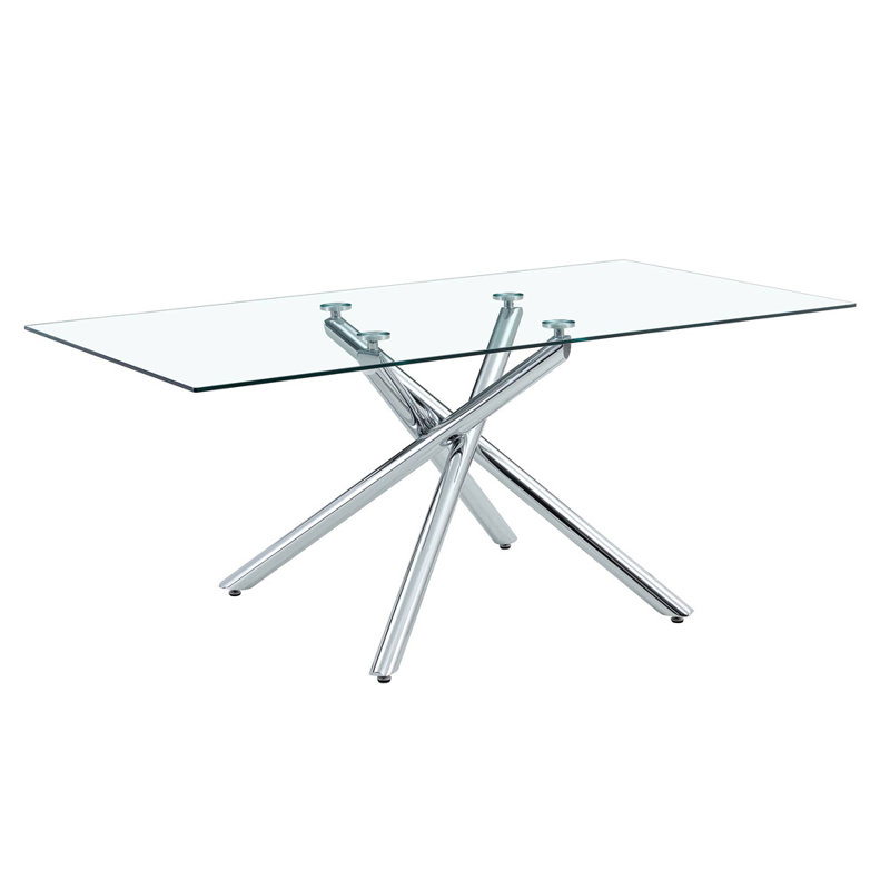 Arieyana Tempered Glass Dining Table, Silver, 29.53" H x 70.86" L x 39.37" W
