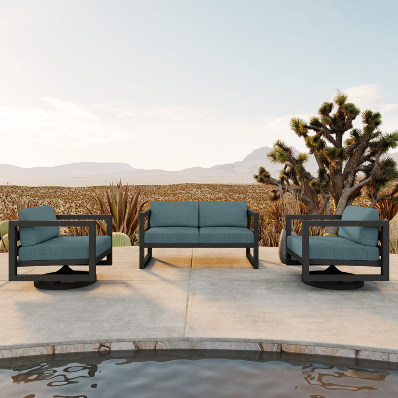 Avion 3 Piece Loveseat Set With Swivel, Canvas Charcoal Sunbrella® Canvas, Slate