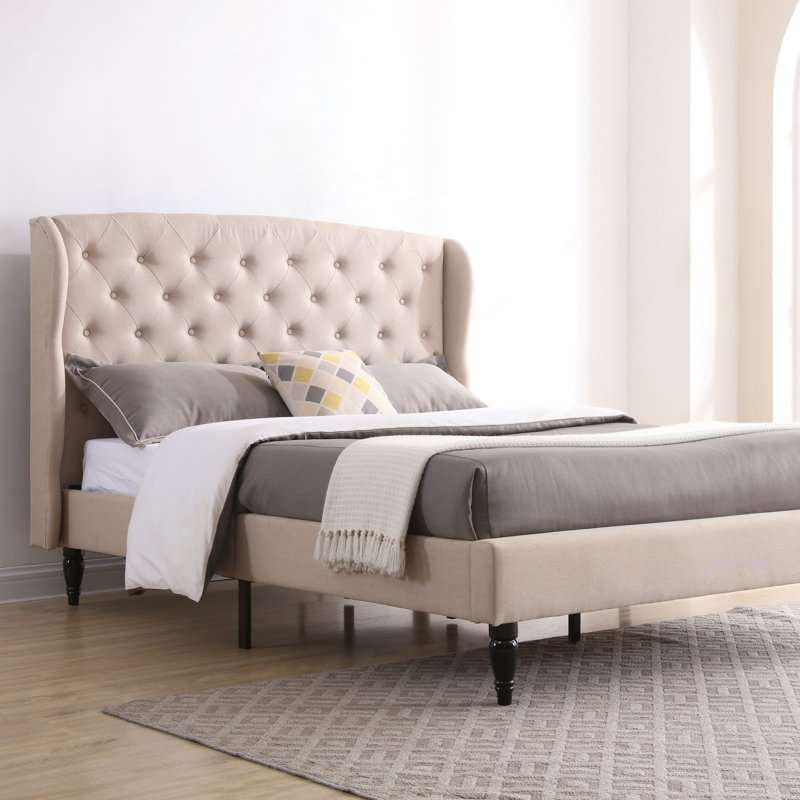 Coyte Upholstered Metal Wingback Bed, Linen, Queen