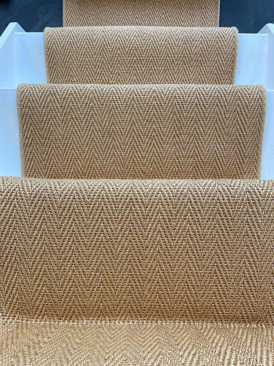 Golden sisal herringbone carpet stair runner from Alternative Flooring Hampton range