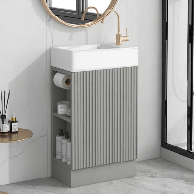 Meuble-lavabo moderne de 18,6 po avec lavabo en céramique et panneau de fibres à densité moyenne durable Moorlyn