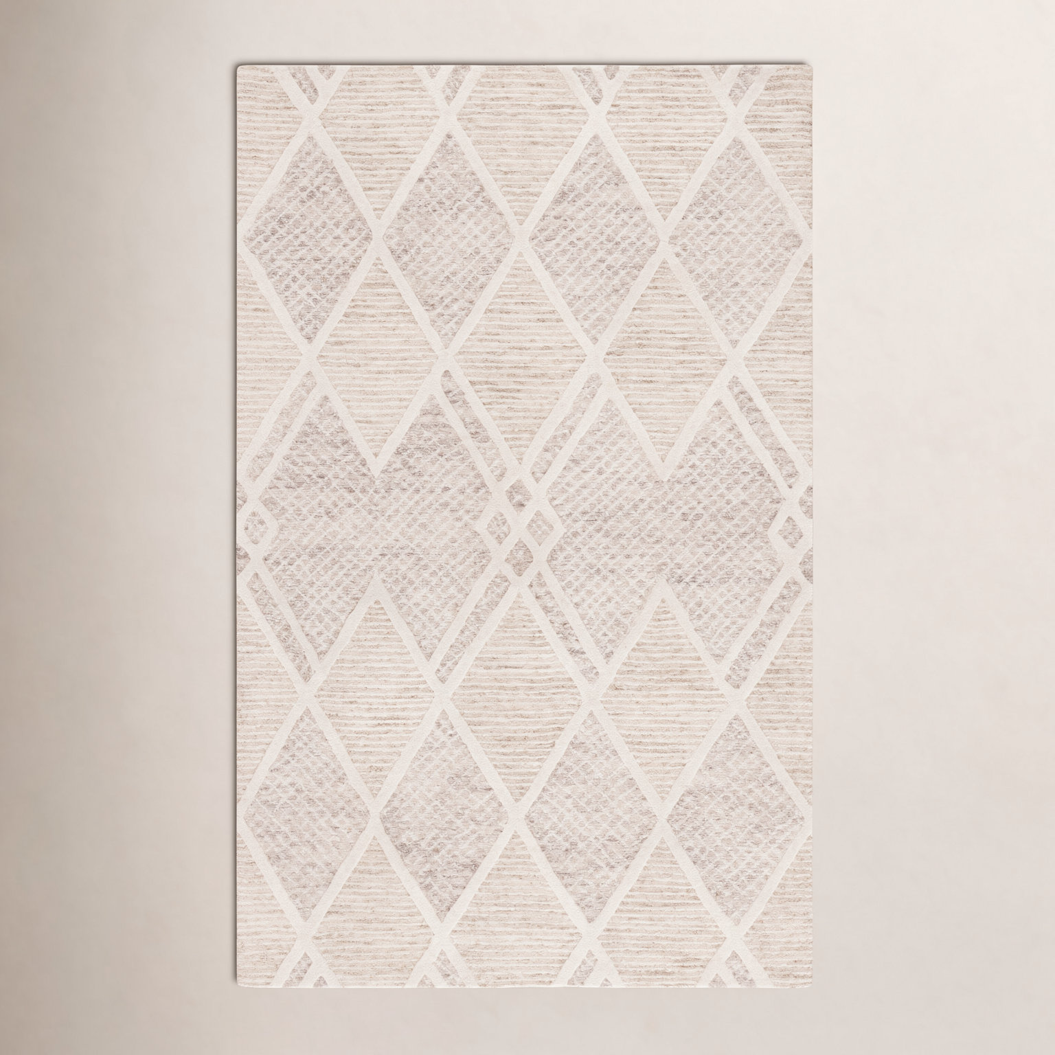 Beige Ivory Hand-Tufted Wool Geometric Rug, Rectangle 8' x 10'