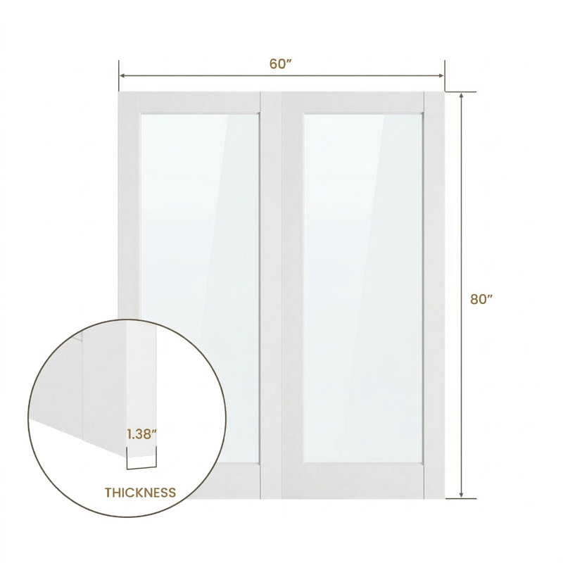 Portes en bois manufacturé à deux dalles sans cadre ni quincaillerie en verre manufacturé transparent 1-Lite, 60 po x 80 po