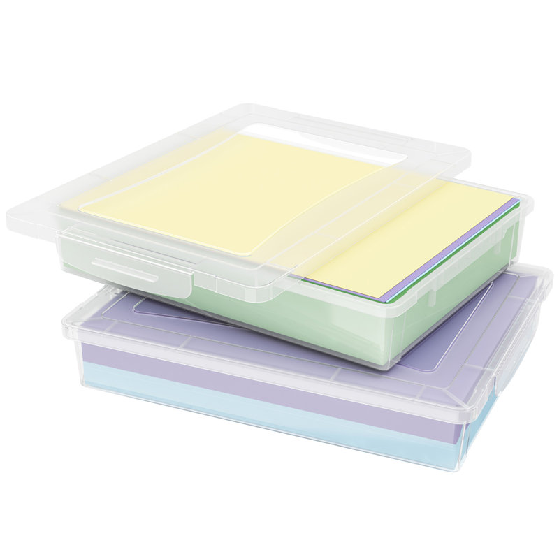Ensemble de 2 boîtes de rangement en plastique multi-usages avec couvercles verrouillables, rangement de papier A4 transparent, organisation de salle de classe, contenants de rangement pour jeux de société, artisanat, documents, magazines, fournitures 