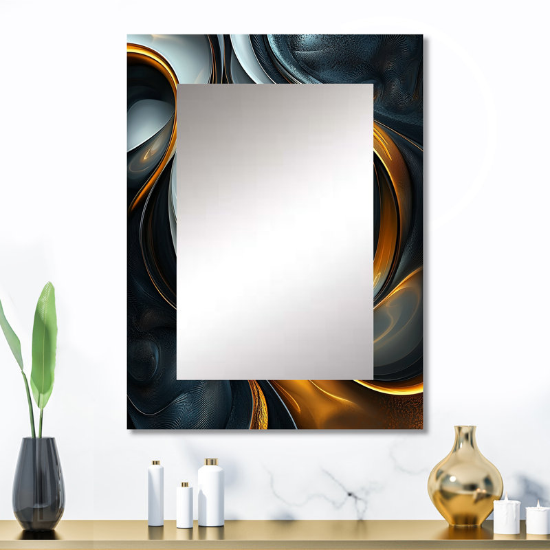Swirl Abstract In Gold And Black Tones I - Abstract Painting Decorative Wall Mirror, Modern Mirror, Printed Metal Art