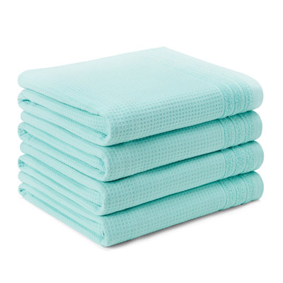 TOWN & COUNTRY BASICS 4-Piece Waffle Woven Terry Stripe Bath Towel Set, 30x56-Inch, 100% Cotton, Quick Dry
