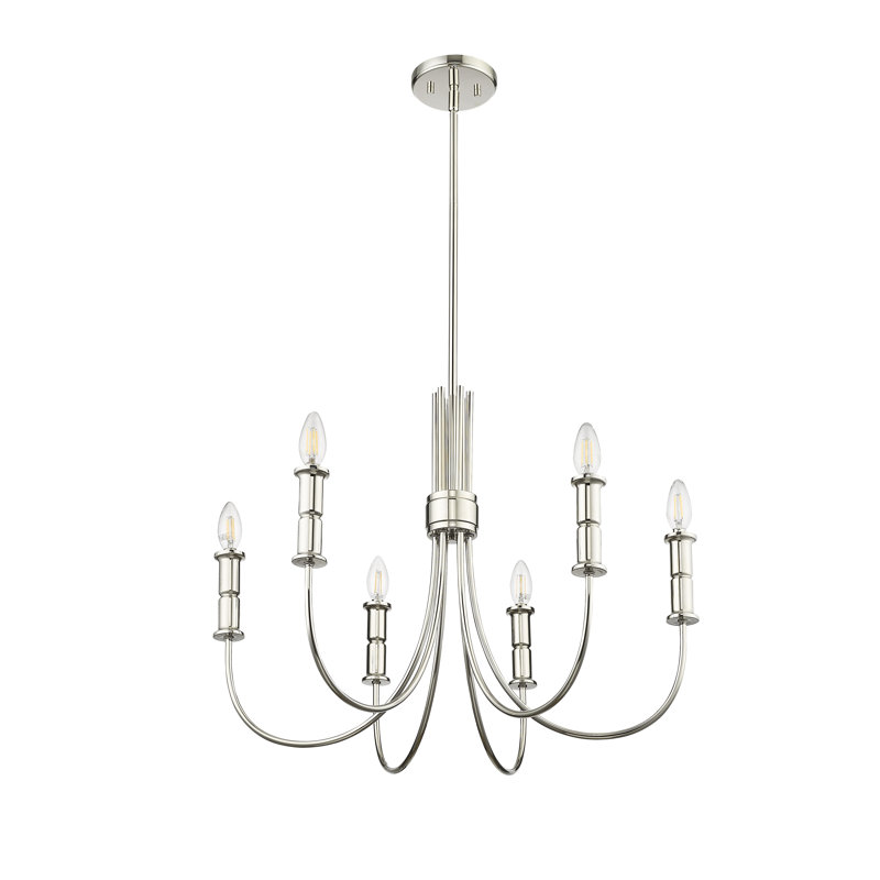 Lustre classique / traditionnel à 6 lumières de 26 po de large Potiss, Nickel poli
