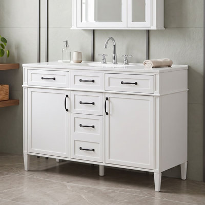 Freestanding Bathroom Vanity with Integrated Composite Sink Top, Adjustable Shelves and Soft-Close Hinges