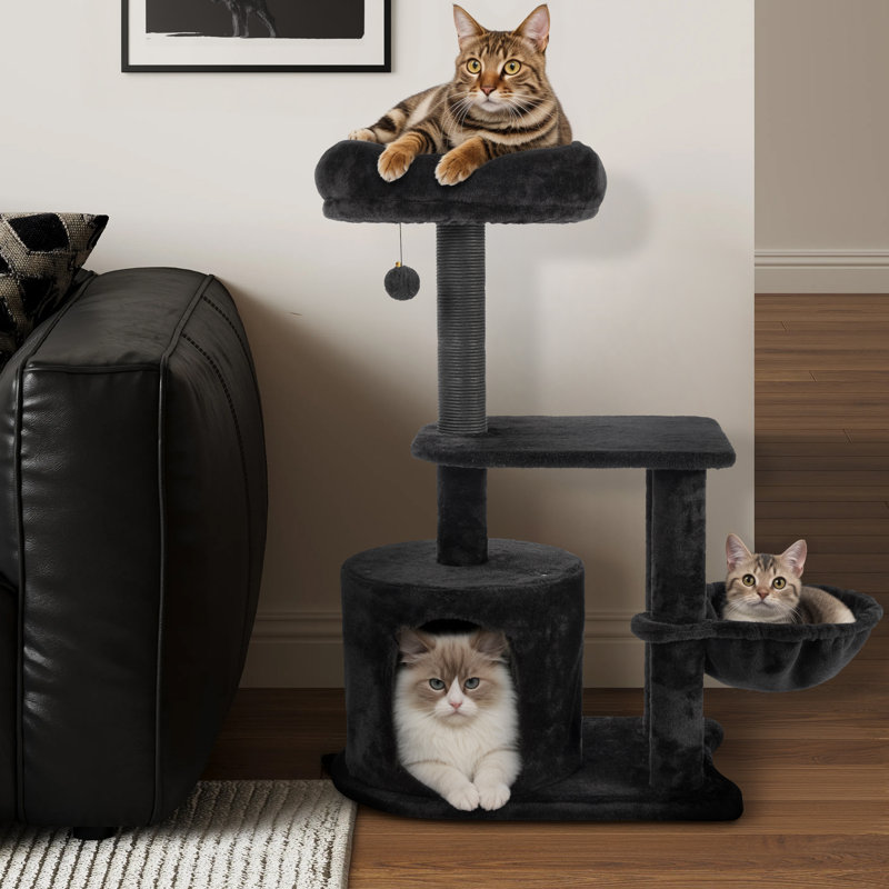 36.8" Black Velvet Gothic Cat Tree with Scratching Posts