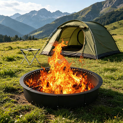 36in Smokeless Fire Pit Ring with Air Vents Heavy Duty Metal